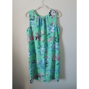 Charter Club Floral‎ Sheath Dress Sleeveless Round Neck Green Crew Neck 12